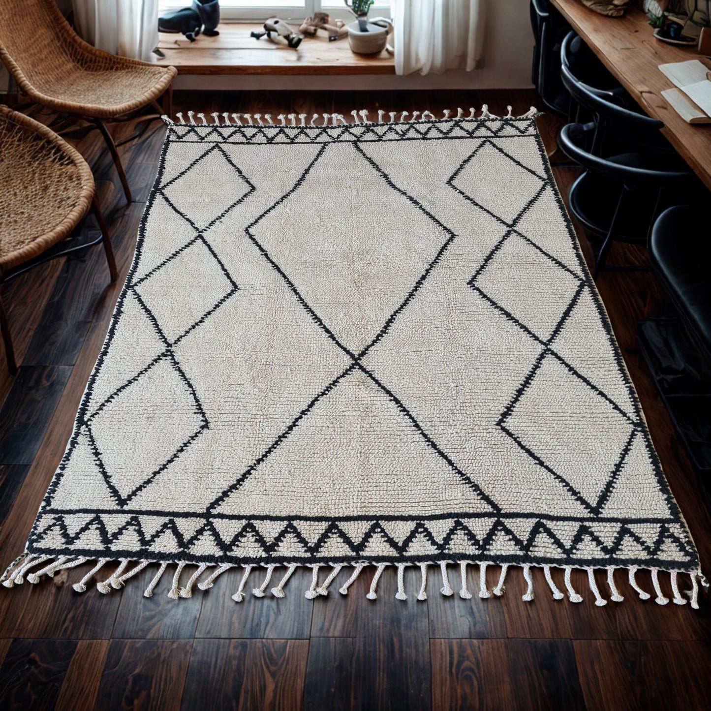 Border Lattice — Beni Ourain Diamond Net with Mountain Band