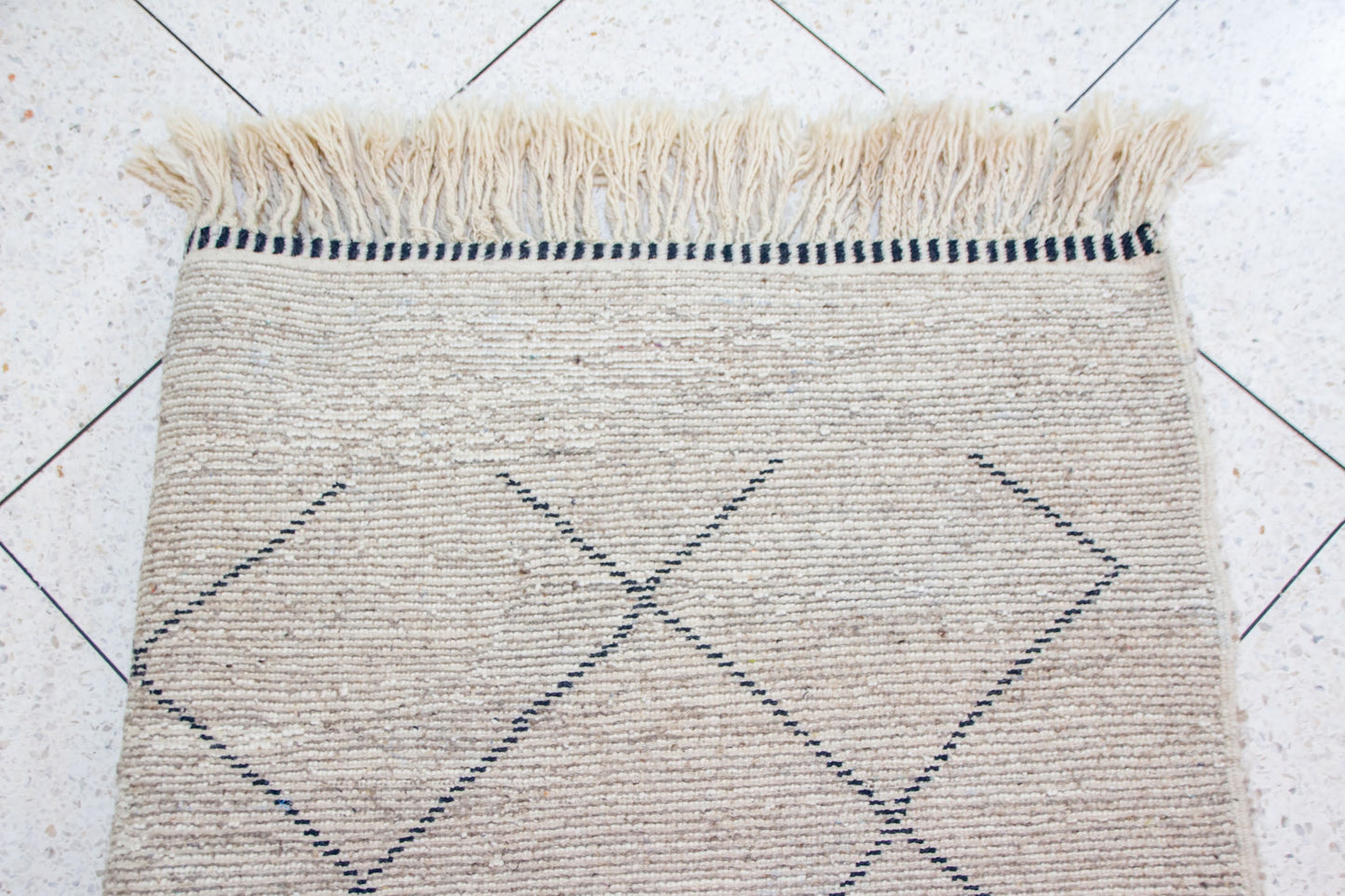 Beni Ourain Runner — Ash Grey with Ink Diamond Lattice