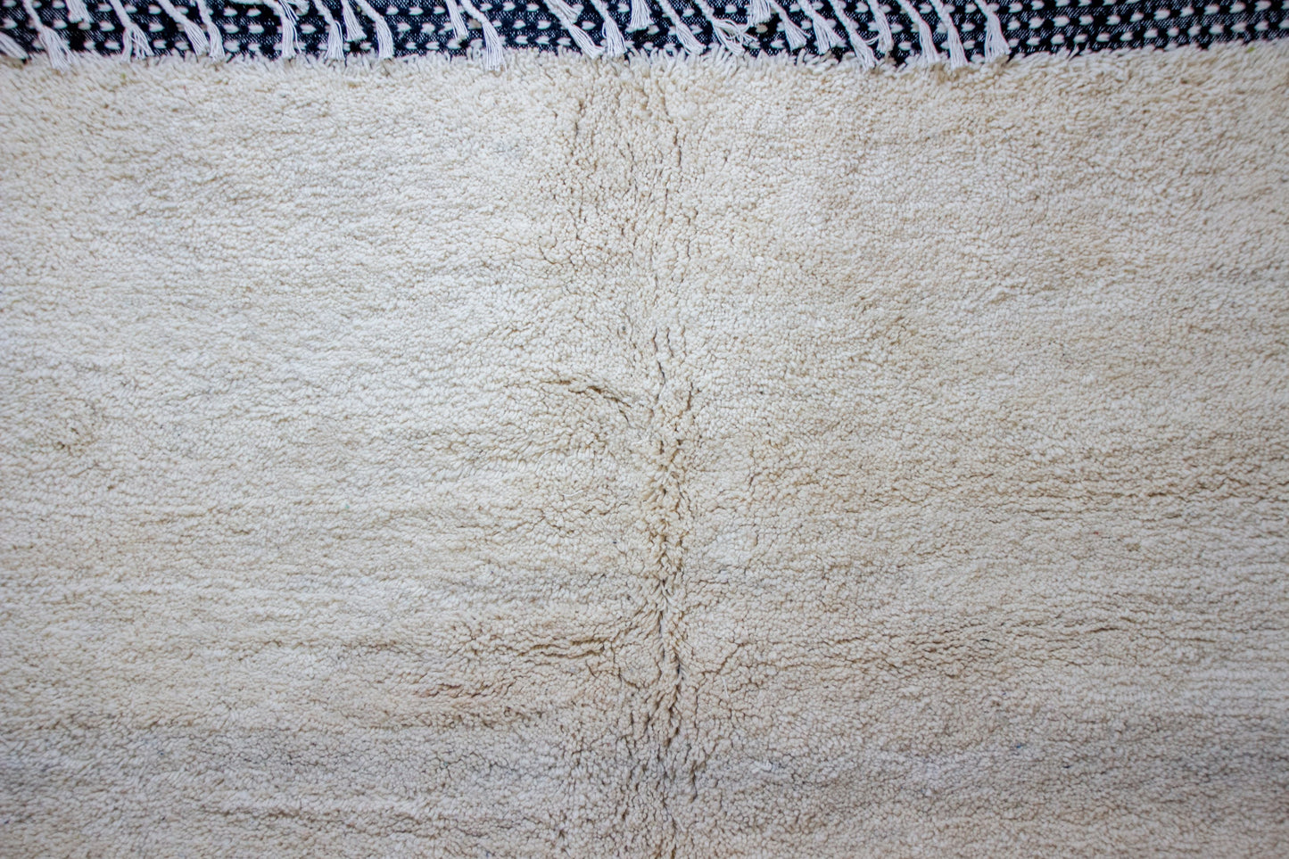 Beni Ourain Pile Rug — Ivory Abrash with Indigo Check Bands