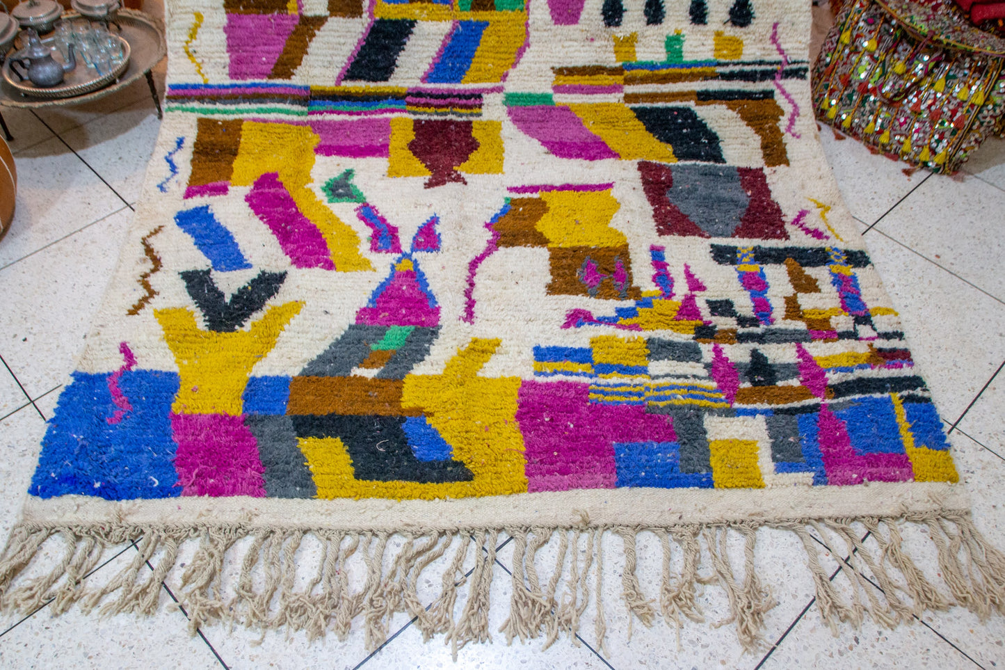 Boujaad Abstract Collage — Ivory Ground with Vivid Blocks