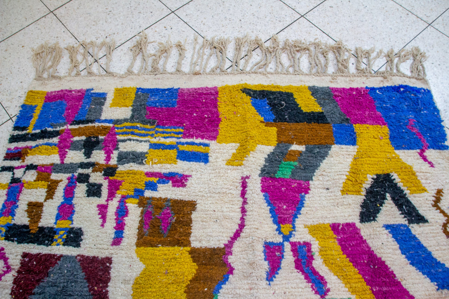 Boujaad Abstract Collage — Ivory Ground with Vivid Blocks