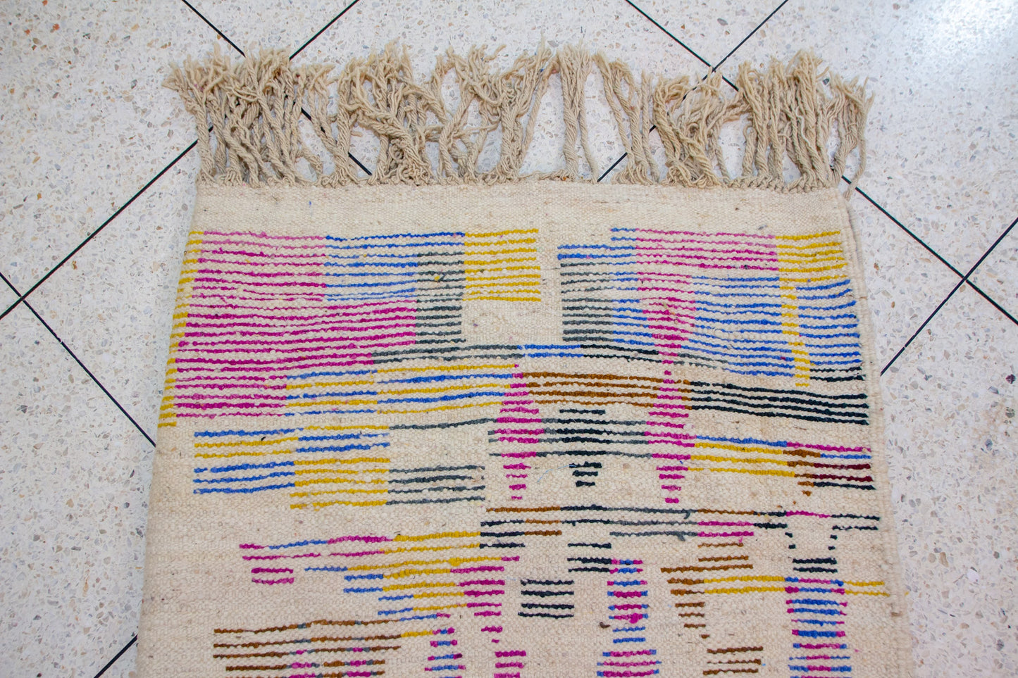 Boujaad Abstract Collage — Ivory Ground with Vivid Blocks