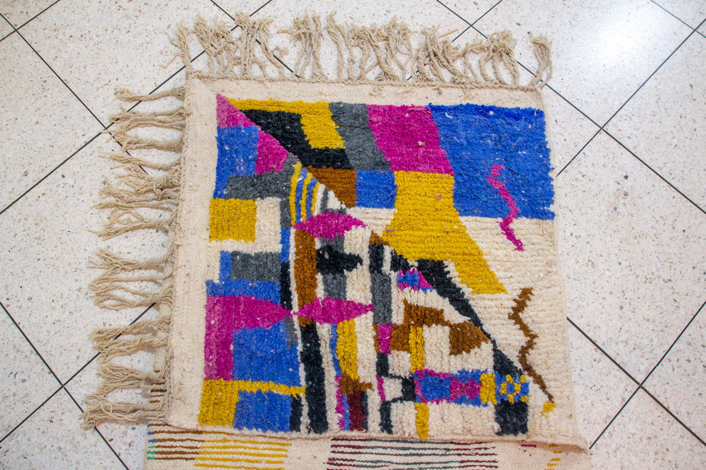 Boujaad Abstract Collage — Ivory Ground with Vivid Blocks