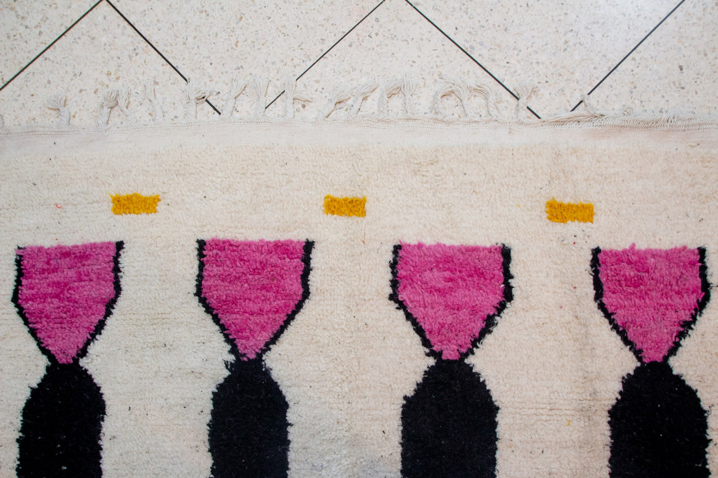 Boujaad Geometric Totems — Ivory Ground with Pink, Green & Saffron