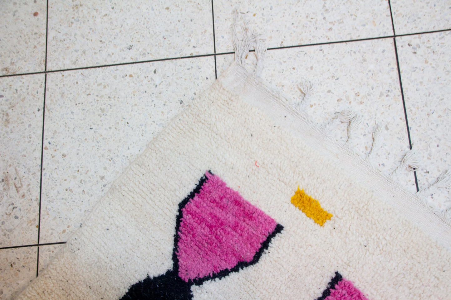 Boujaad Geometric Totems — Ivory Ground with Pink, Green & Saffron