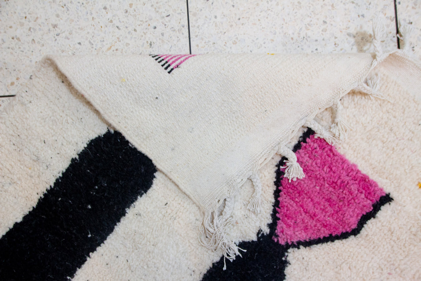 Boujaad Geometric Totems — Ivory Ground with Pink, Green & Saffron