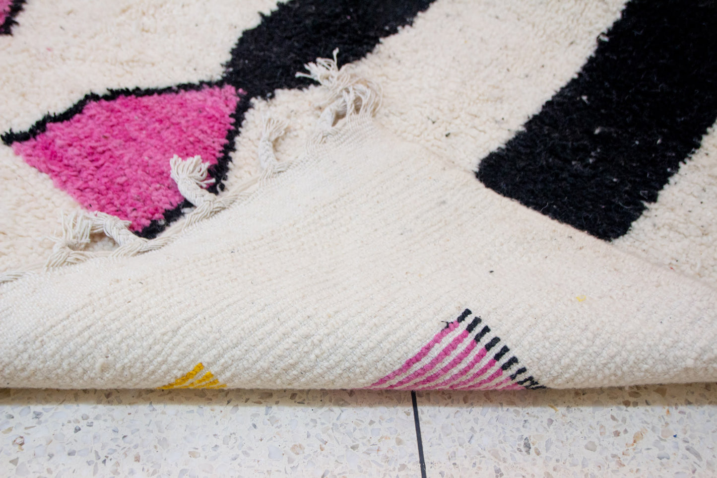 Boujaad Geometric Totems — Ivory Ground with Pink, Green & Saffron