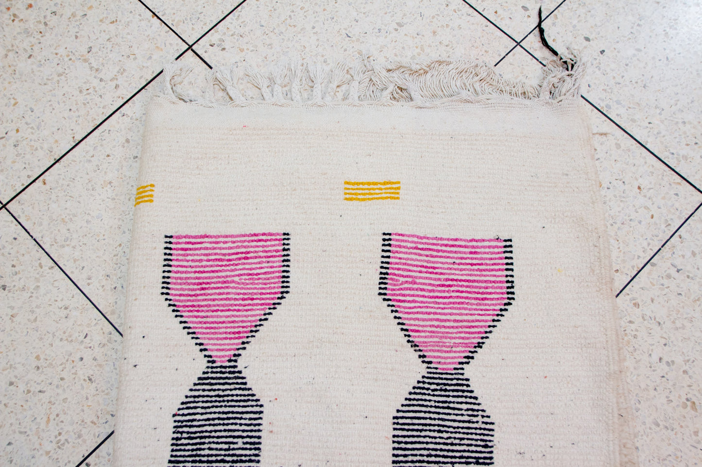 Boujaad Geometric Totems — Ivory Ground with Pink, Green & Saffron