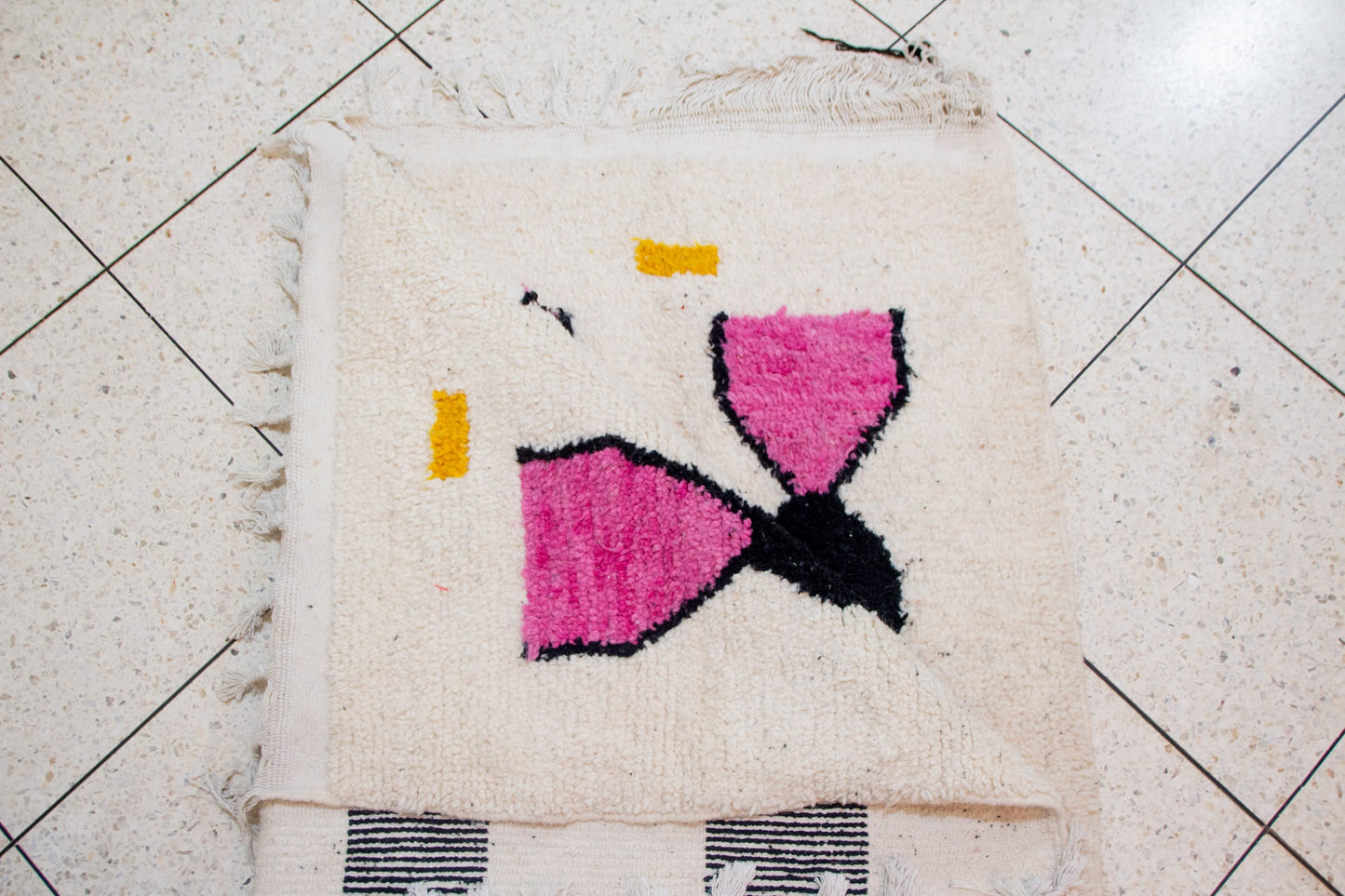 Boujaad Geometric Totems — Ivory Ground with Pink, Green & Saffron
