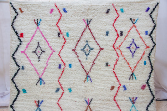 Azilal Lattice Rug — Ivory with Multicolor Diamond Medallions