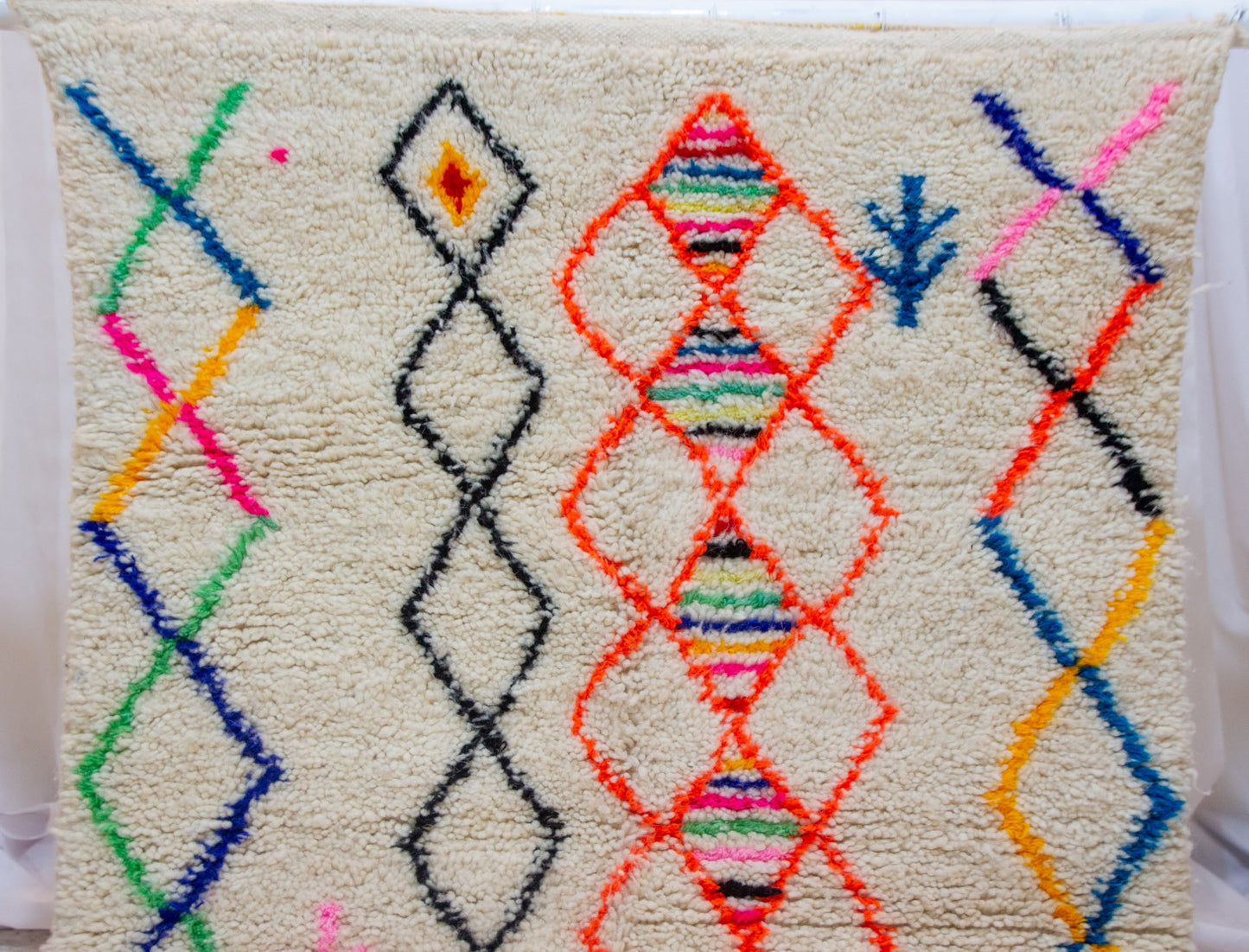 Azilal Square Rug — Ivory with Neon Lozenges