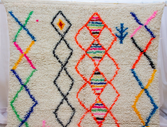 Azilal Square Rug — Ivory with Neon Lozenges