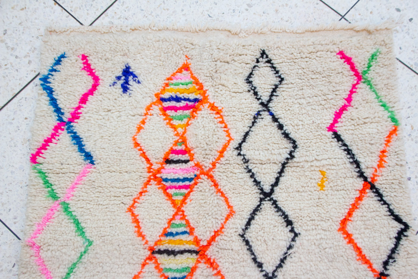 Azilal Square Rug — Ivory with Neon Lozenges