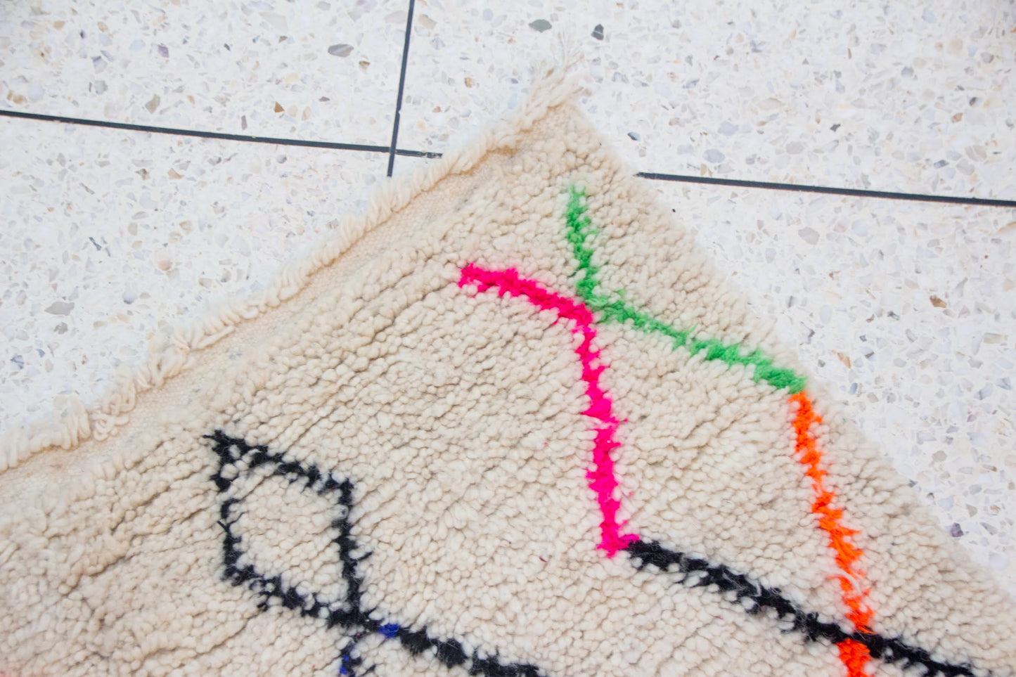 Azilal Square Rug — Ivory with Neon Lozenges