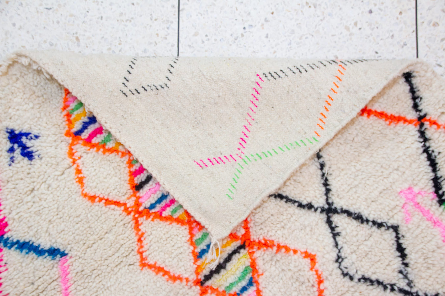 Azilal Square Rug — Ivory with Neon Lozenges