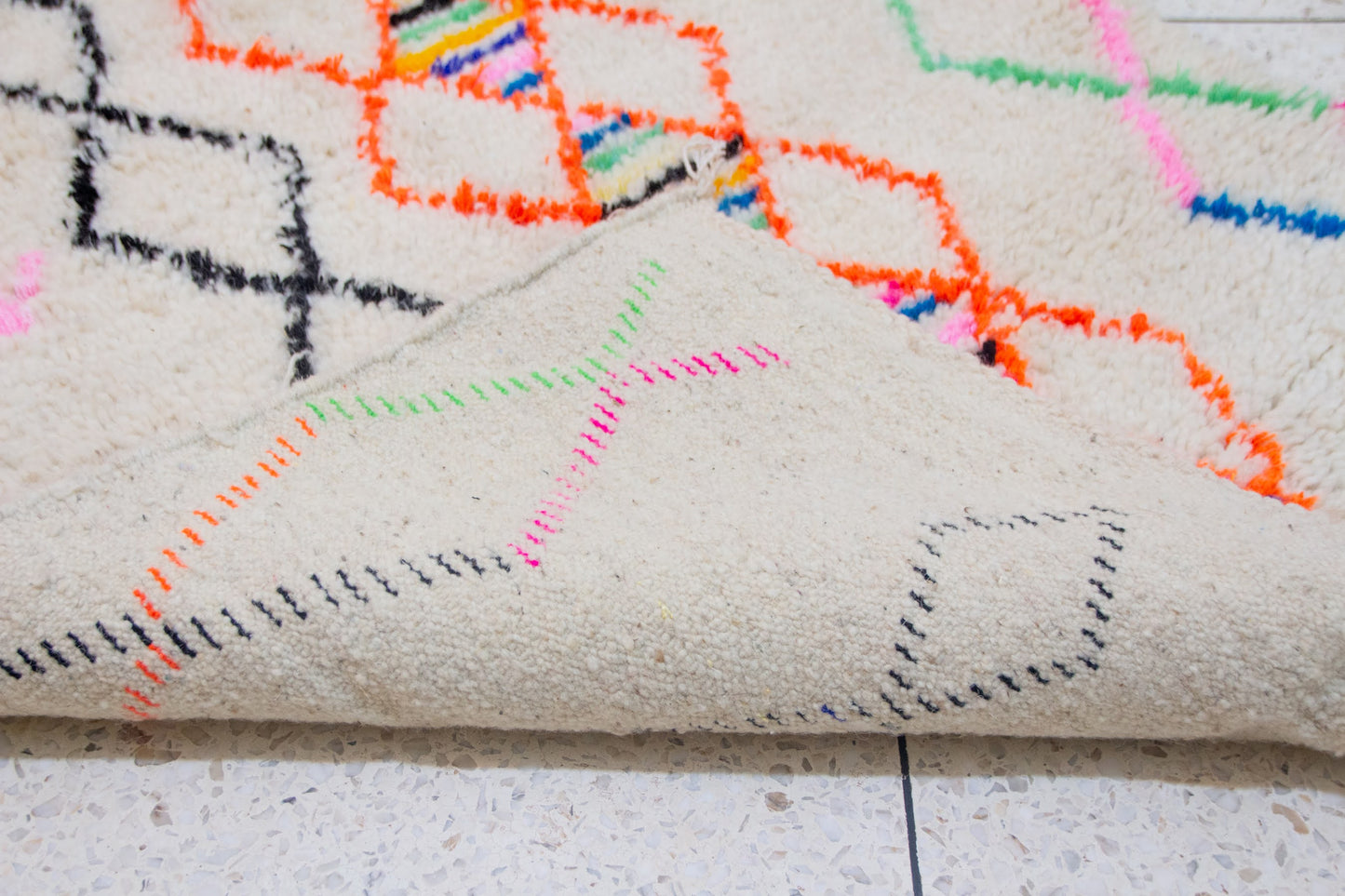 Azilal Square Rug — Ivory with Neon Lozenges