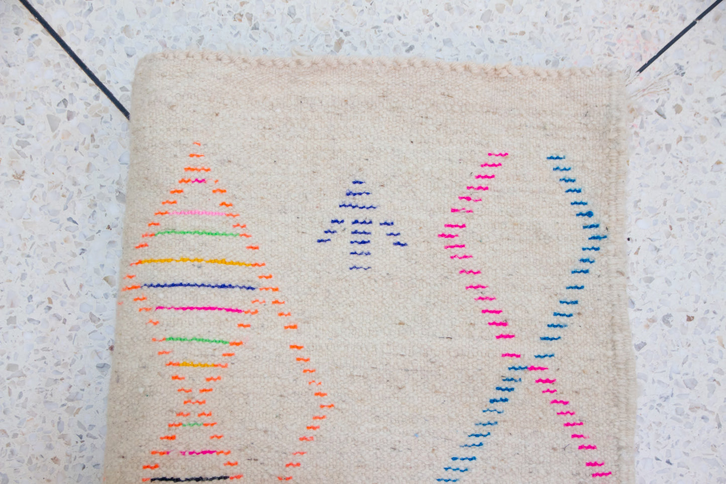 Azilal Square Rug — Ivory with Neon Lozenges