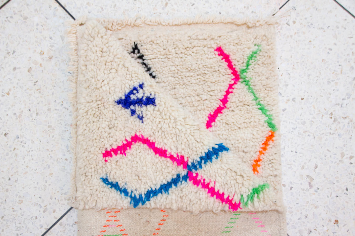 Azilal Square Rug — Ivory with Neon Lozenges