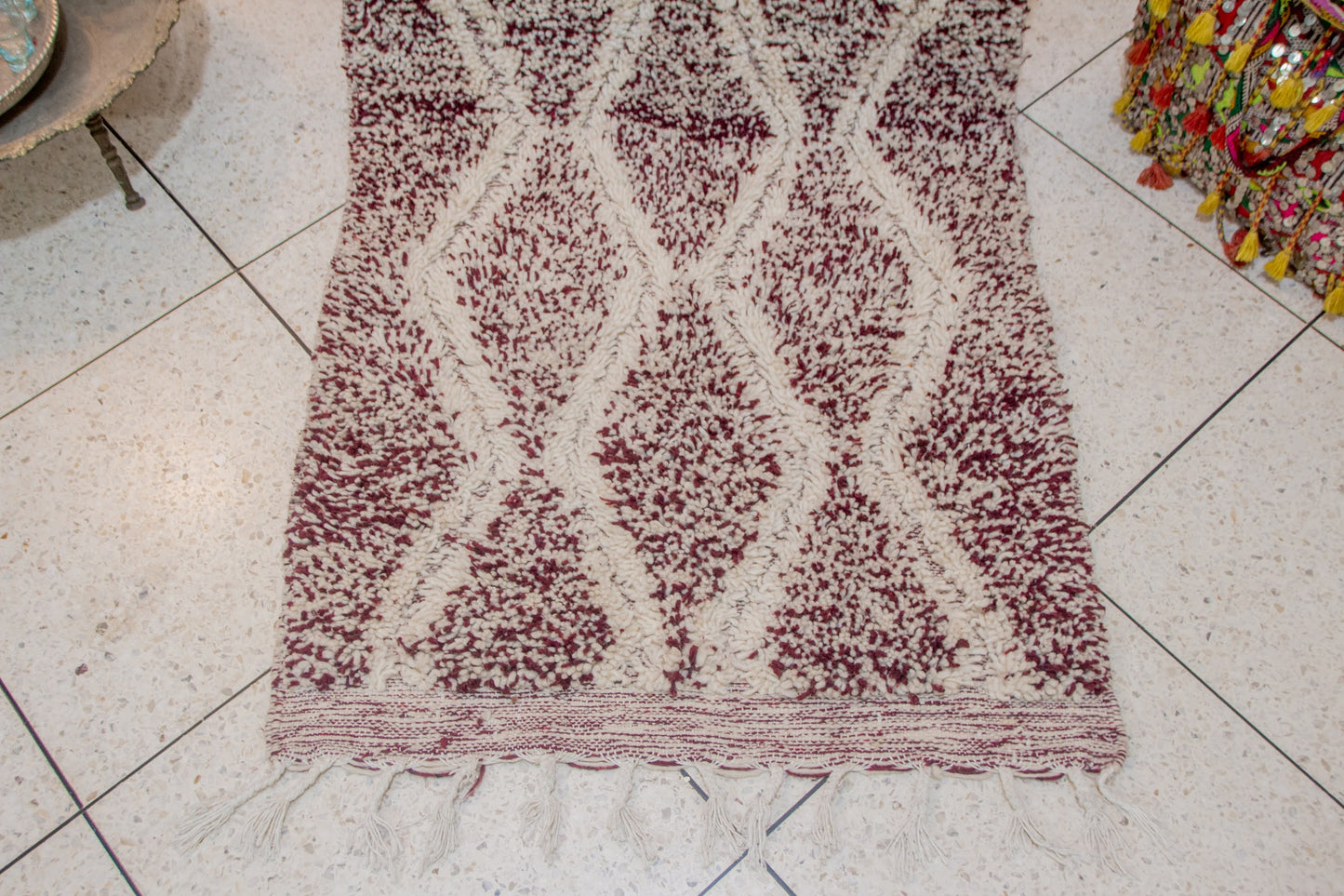 Marmoucha Diamond Cascade — Crimson Ground with Ivory Lattice