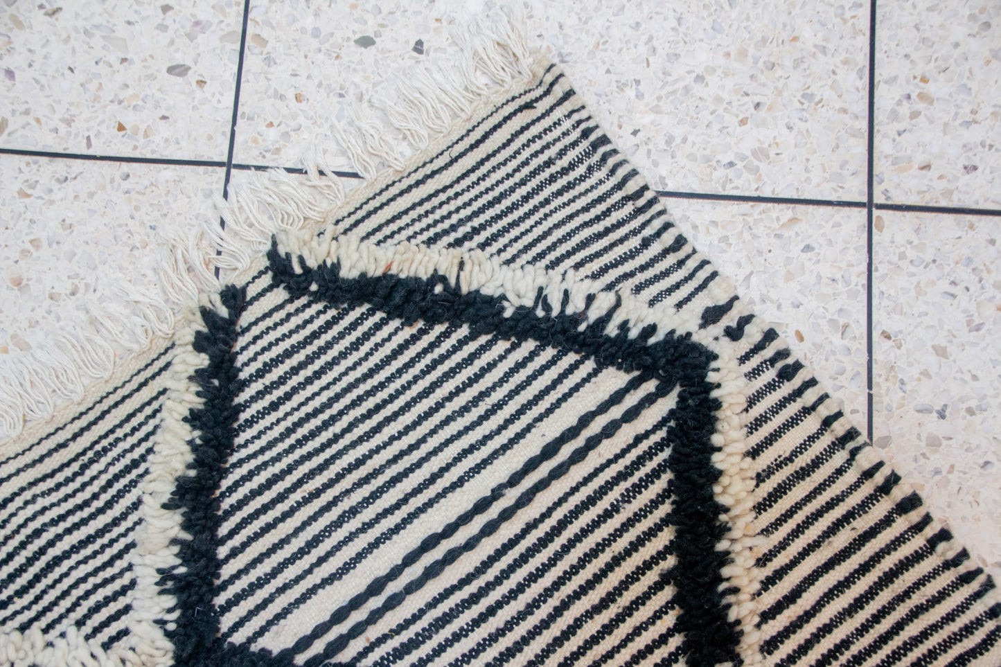 Zanafi Boujaad Runner — Wool Striped Flatweave with Raised Diamond Tufts