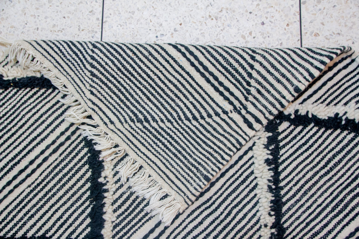 Zanafi Boujaad Runner — Wool Striped Flatweave with Raised Diamond Tufts