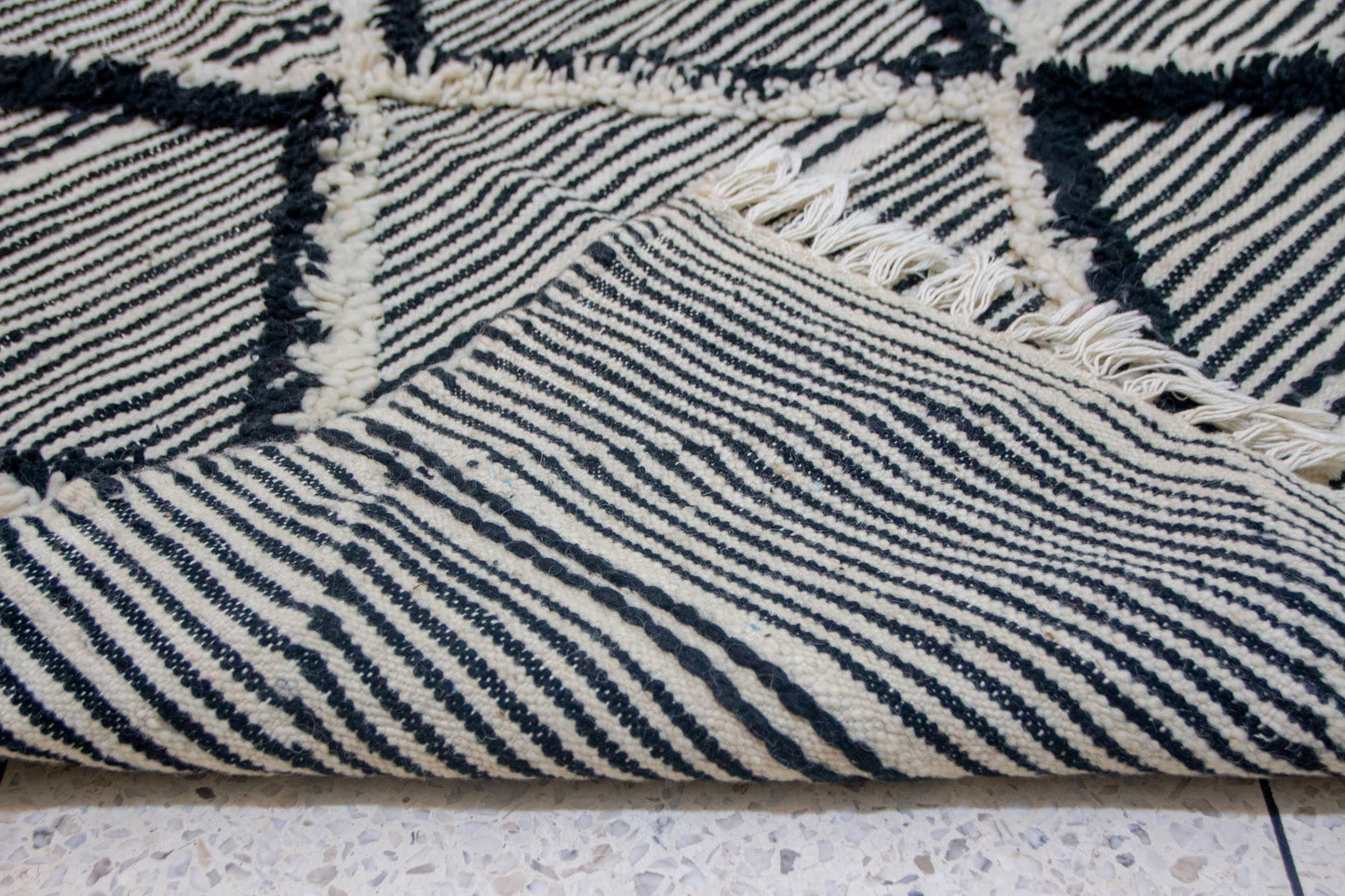 Zanafi Boujaad Runner — Wool Striped Flatweave with Raised Diamond Tufts