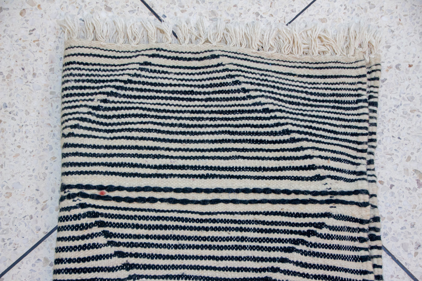 Zanafi Boujaad Runner — Wool Striped Flatweave with Raised Diamond Tufts
