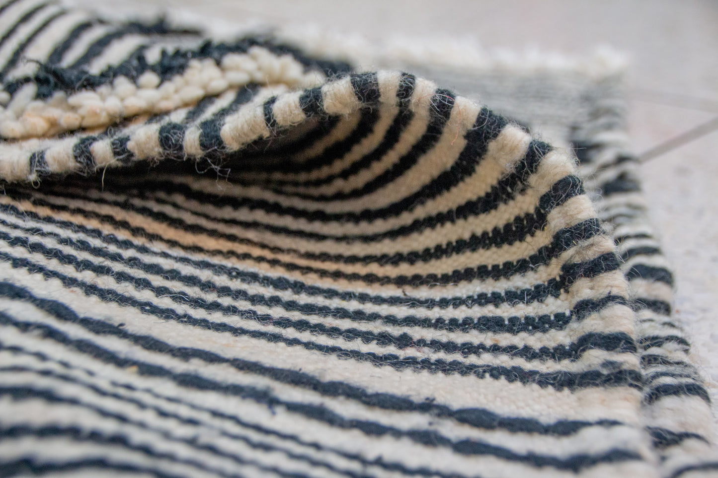 Zanafi Boujaad Runner — Wool Striped Flatweave with Raised Diamond Tufts