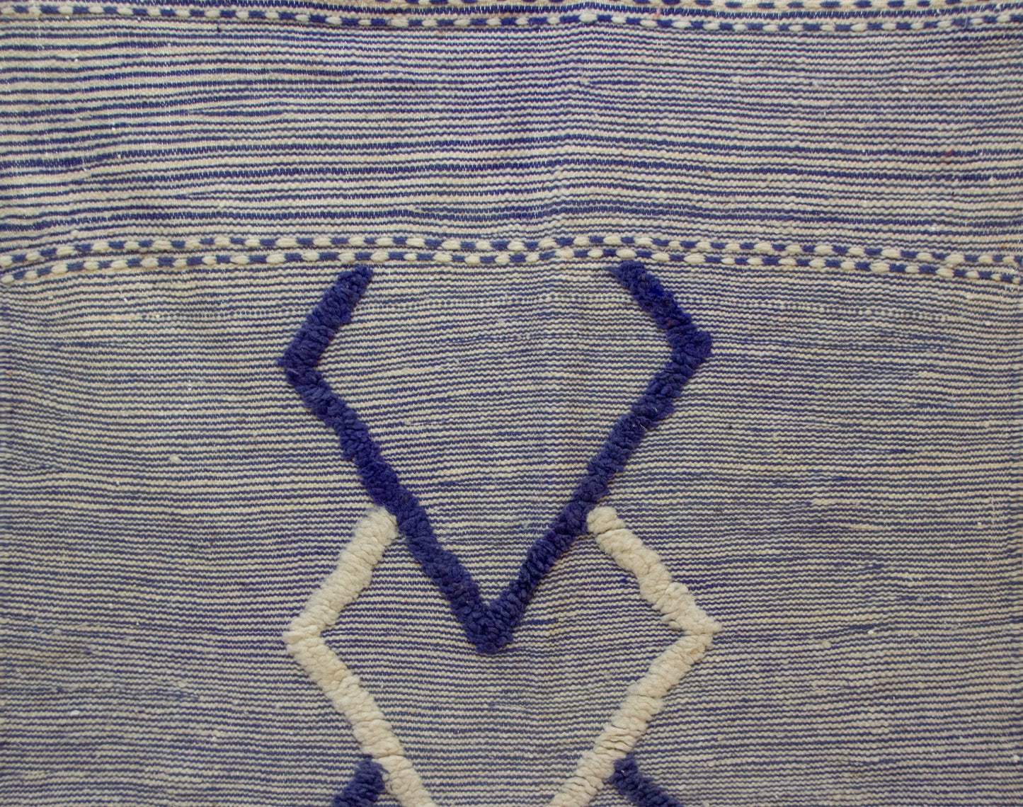 Zanafi Kilim — Heathered Indigo Stripes with Ivory/Indigo Lozenge Chain