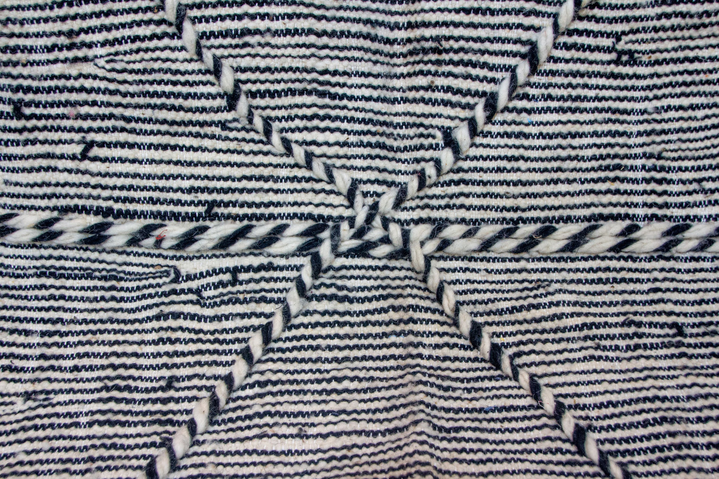 Zanafi Boujaad Kilim — Midnight Indigo Diagonal Panel Weave