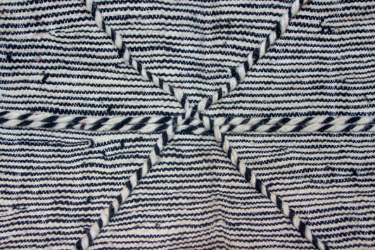 Zanafi Boujaad Kilim — Midnight Indigo Diagonal Panel Weave