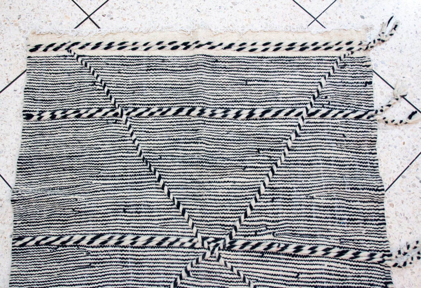 Zanafi Boujaad Kilim — Midnight Indigo Diagonal Panel Weave