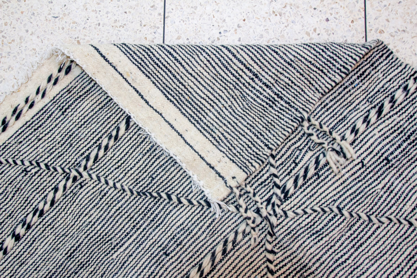 Zanafi Boujaad Kilim — Midnight Indigo Diagonal Panel Weave