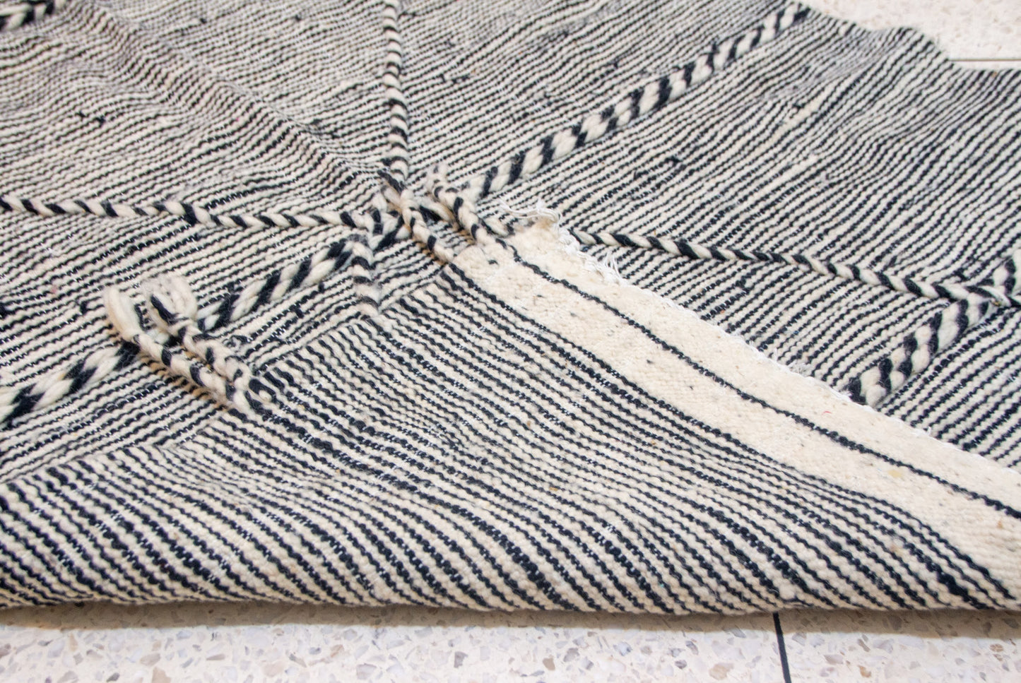 Zanafi Boujaad Kilim — Midnight Indigo Diagonal Panel Weave
