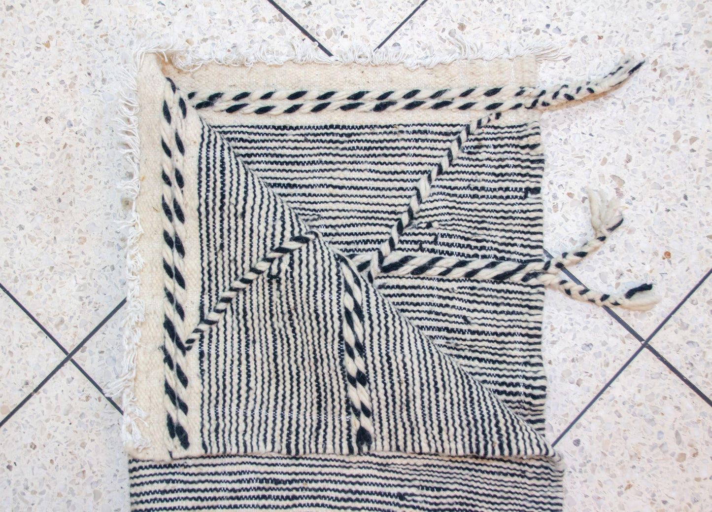 Zanafi Boujaad Kilim — Midnight Indigo Diagonal Panel Weave