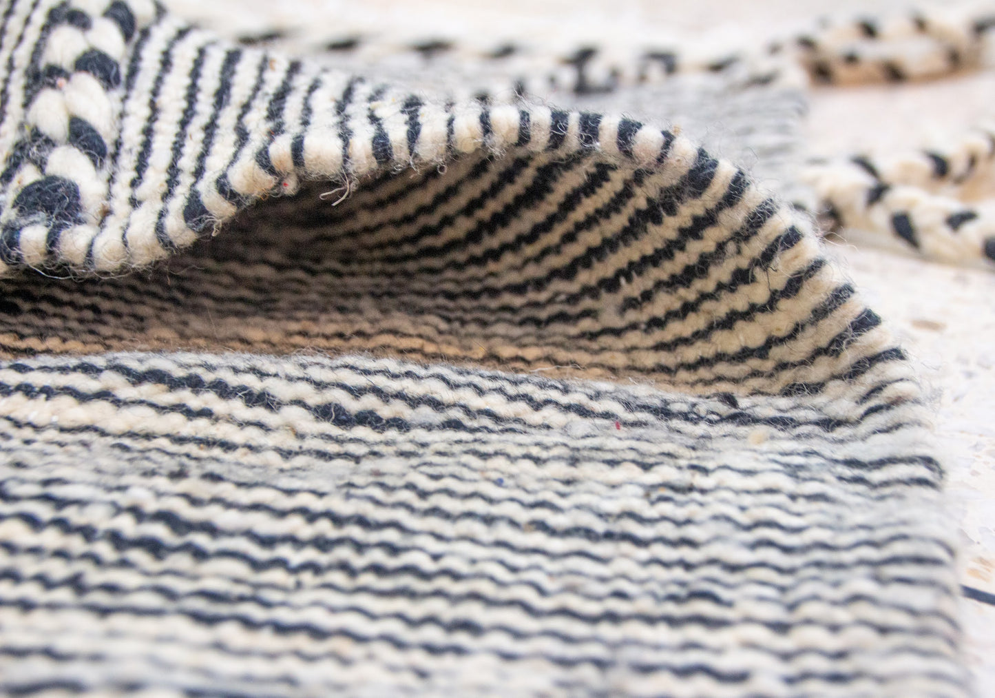 Zanafi Boujaad Kilim — Midnight Indigo Diagonal Panel Weave