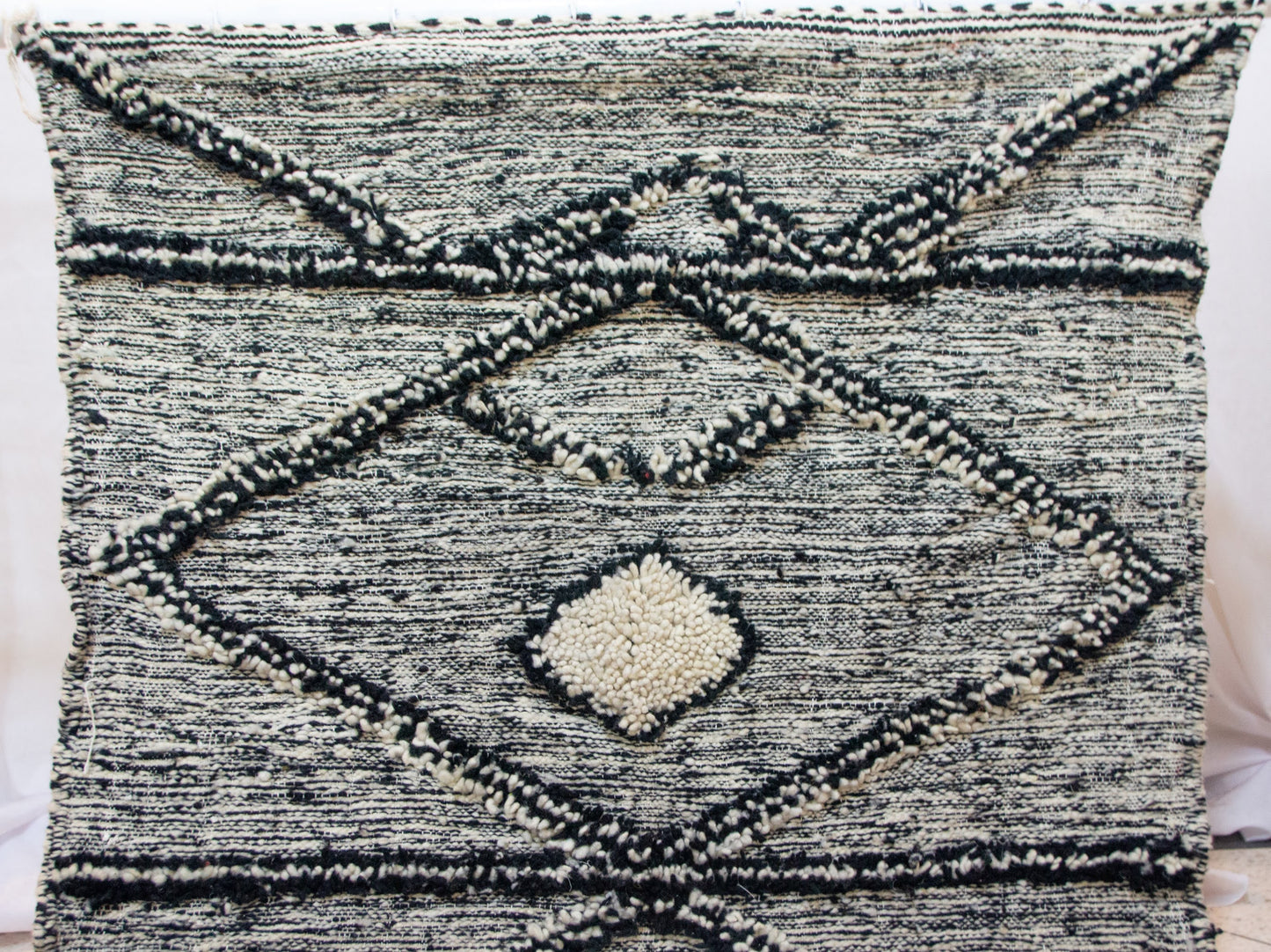 Zanafi Boujaad Runner — Heathered Stripe Kilim with Raised Diamond Medallions