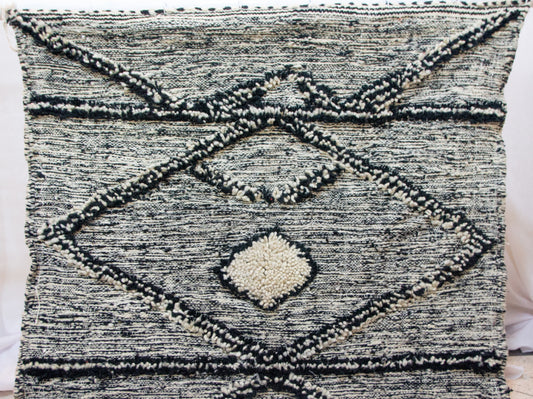 Zanafi Boujaad Runner — Heathered Stripe Kilim with Raised Diamond Medallions