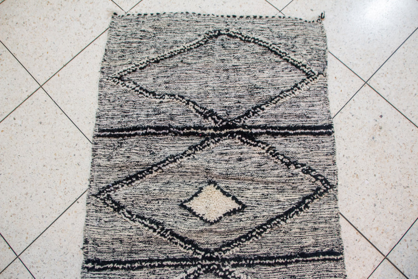 Zanafi Boujaad Runner — Heathered Stripe Kilim with Raised Diamond Medallions
