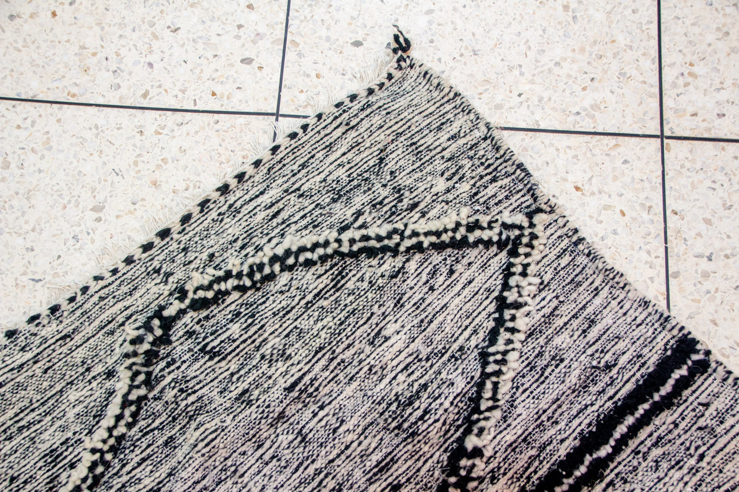Zanafi Boujaad Runner — Heathered Stripe Kilim with Raised Diamond Medallions