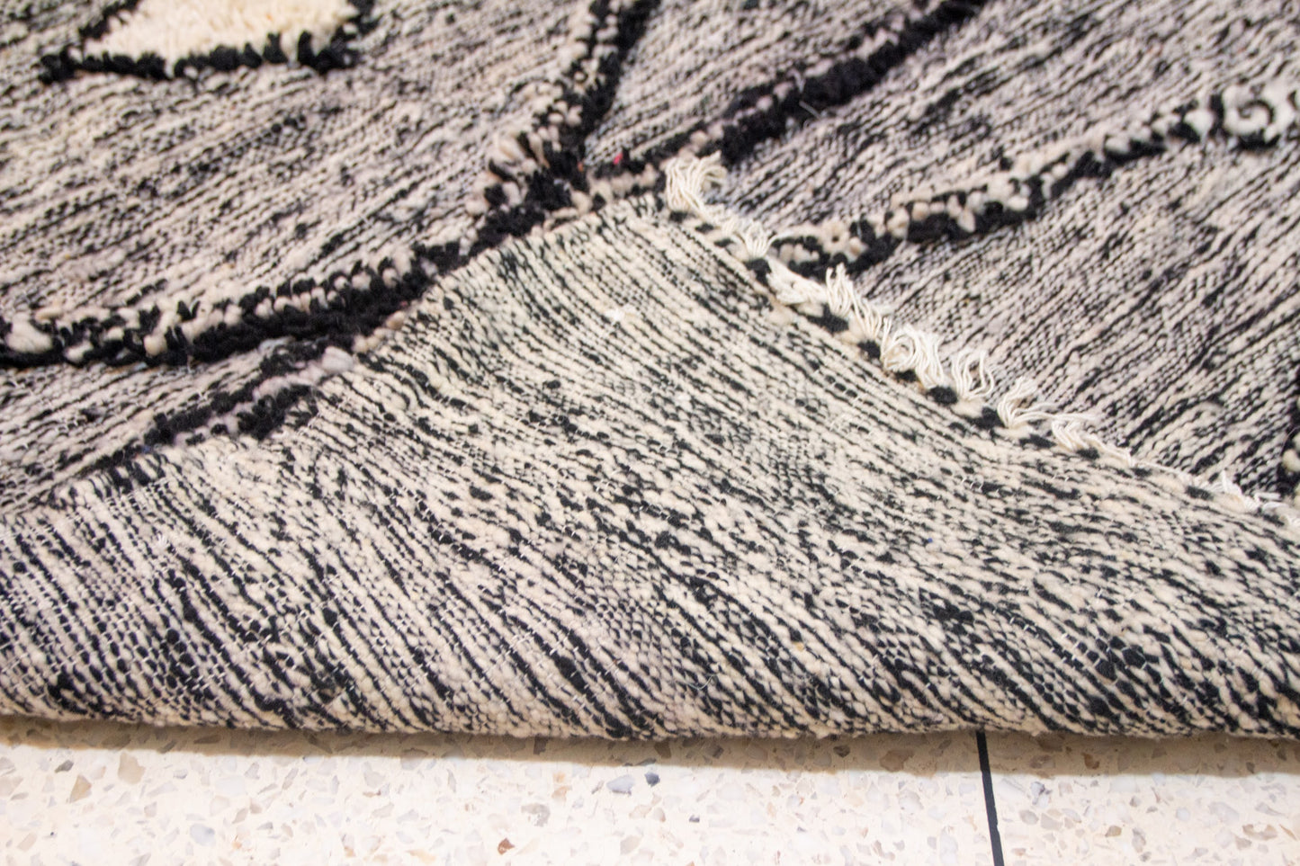 Zanafi Boujaad Runner — Heathered Stripe Kilim with Raised Diamond Medallions