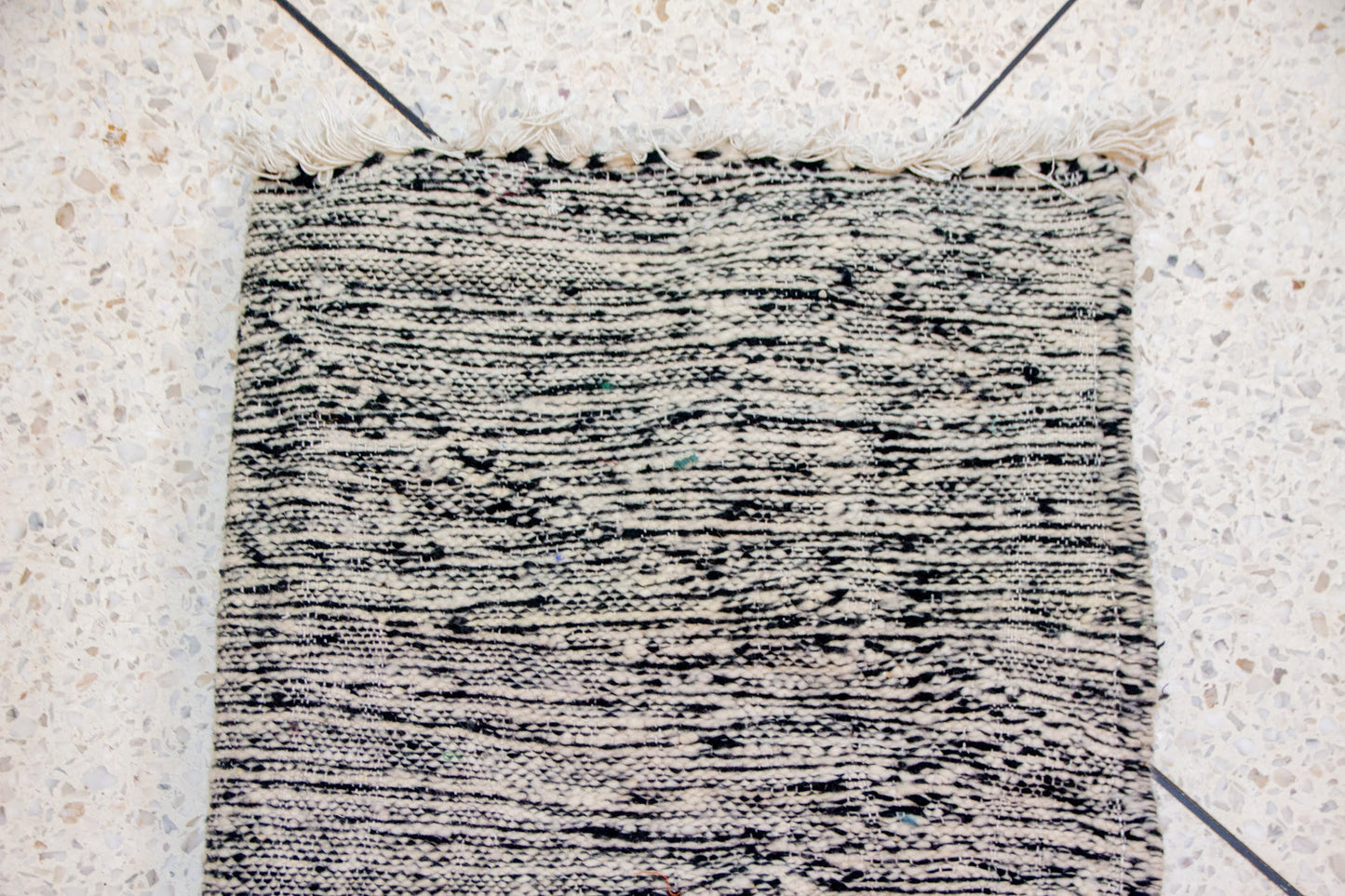 Zanafi Boujaad Runner — Heathered Stripe Kilim with Raised Diamond Medallions