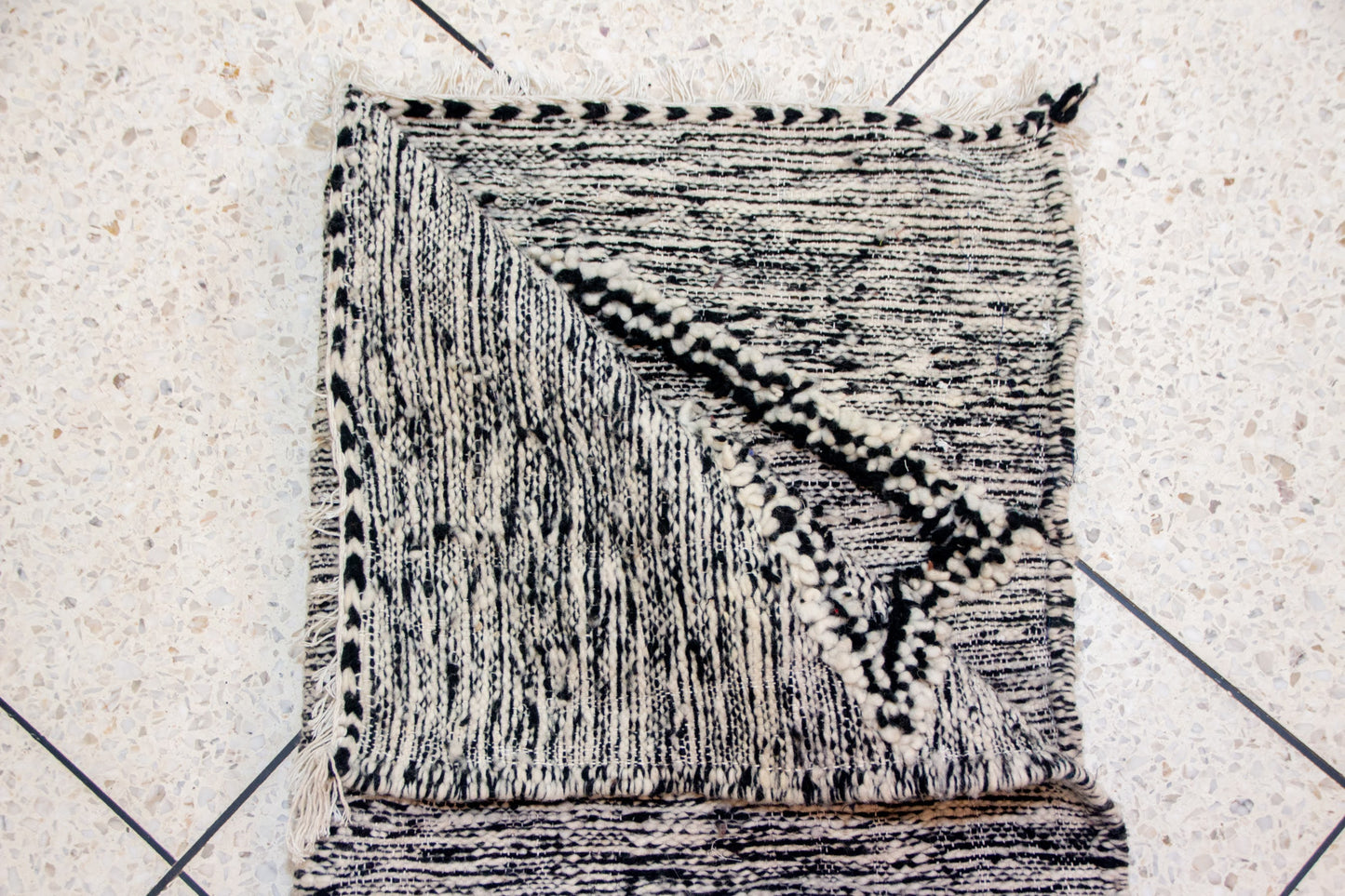 Zanafi Boujaad Runner — Heathered Stripe Kilim with Raised Diamond Medallions