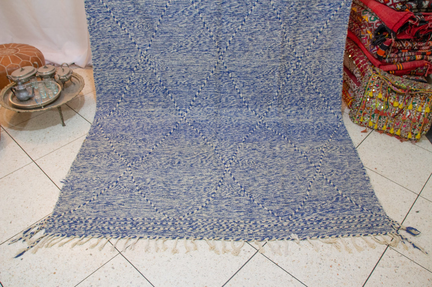 Zanafi Boujaad Kilim — Indigo Heathered Diamond Lattice