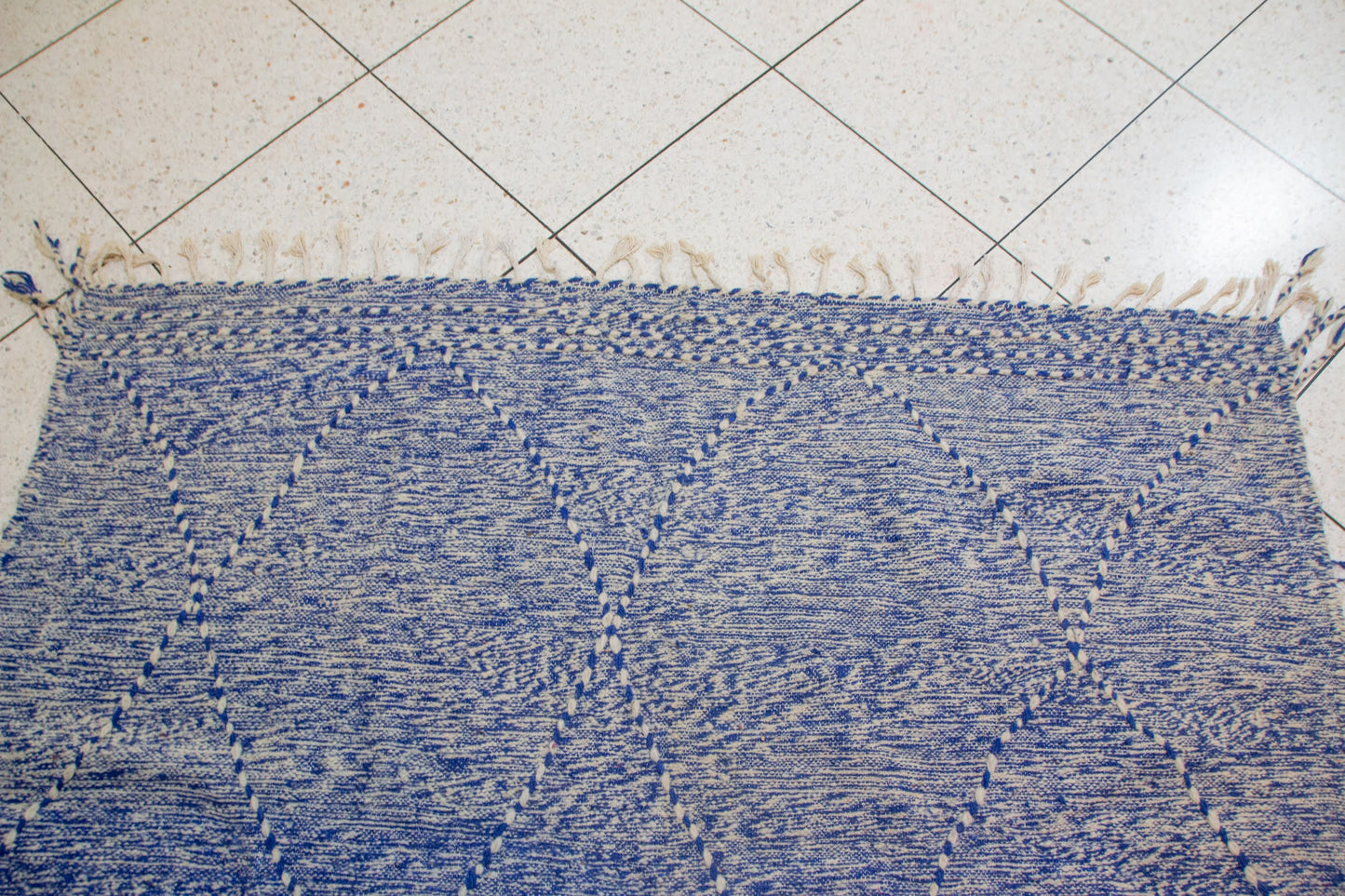 Zanafi Boujaad Kilim — Indigo Heathered Diamond Lattice