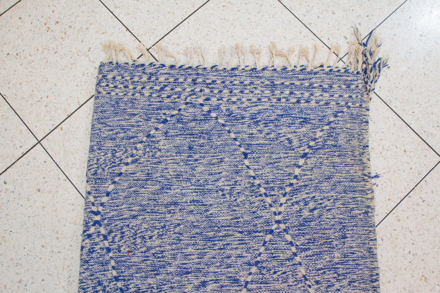 Zanafi Boujaad Kilim — Indigo Heathered Diamond Lattice