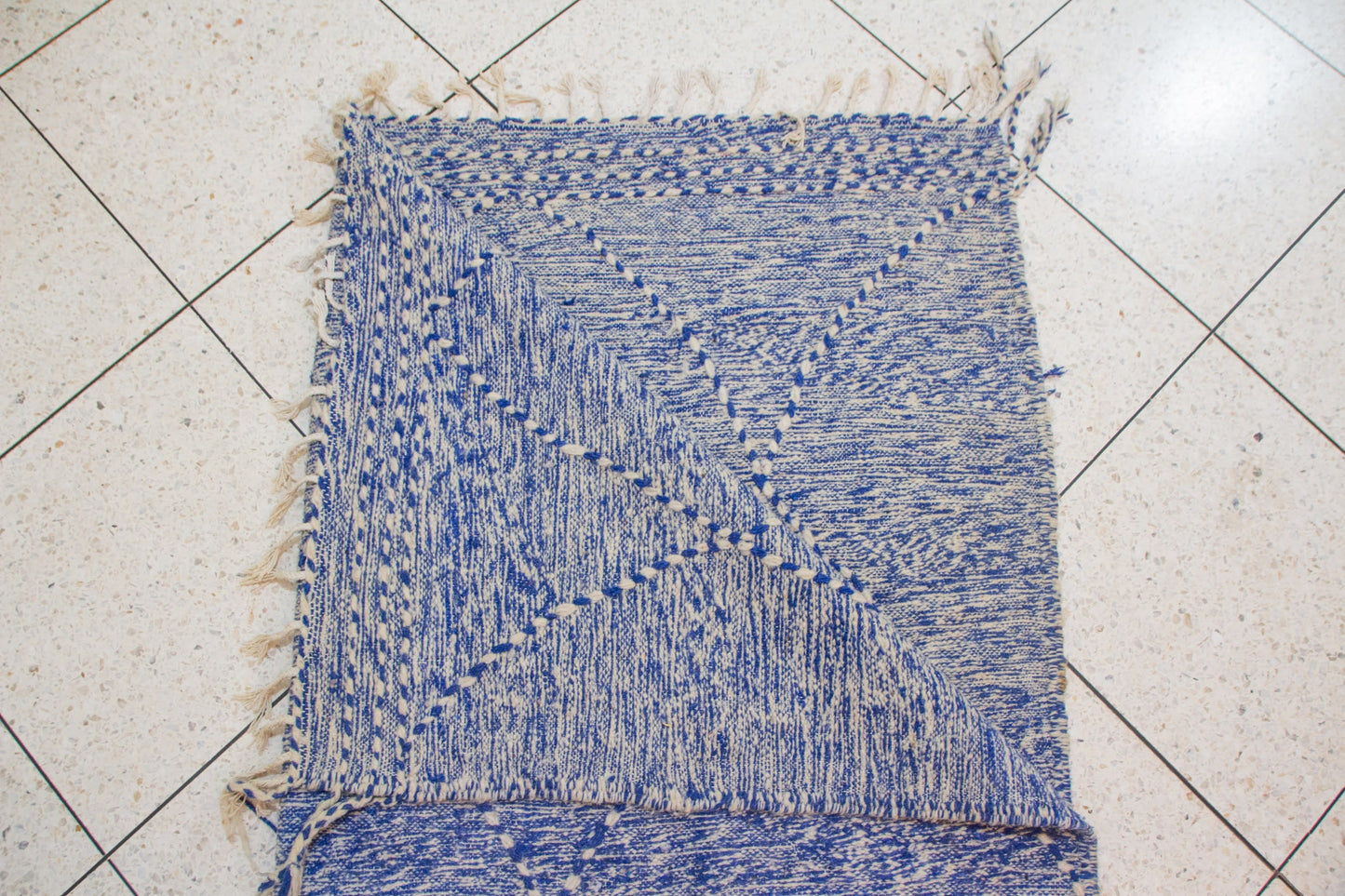 Zanafi Boujaad Kilim — Indigo Heathered Diamond Lattice