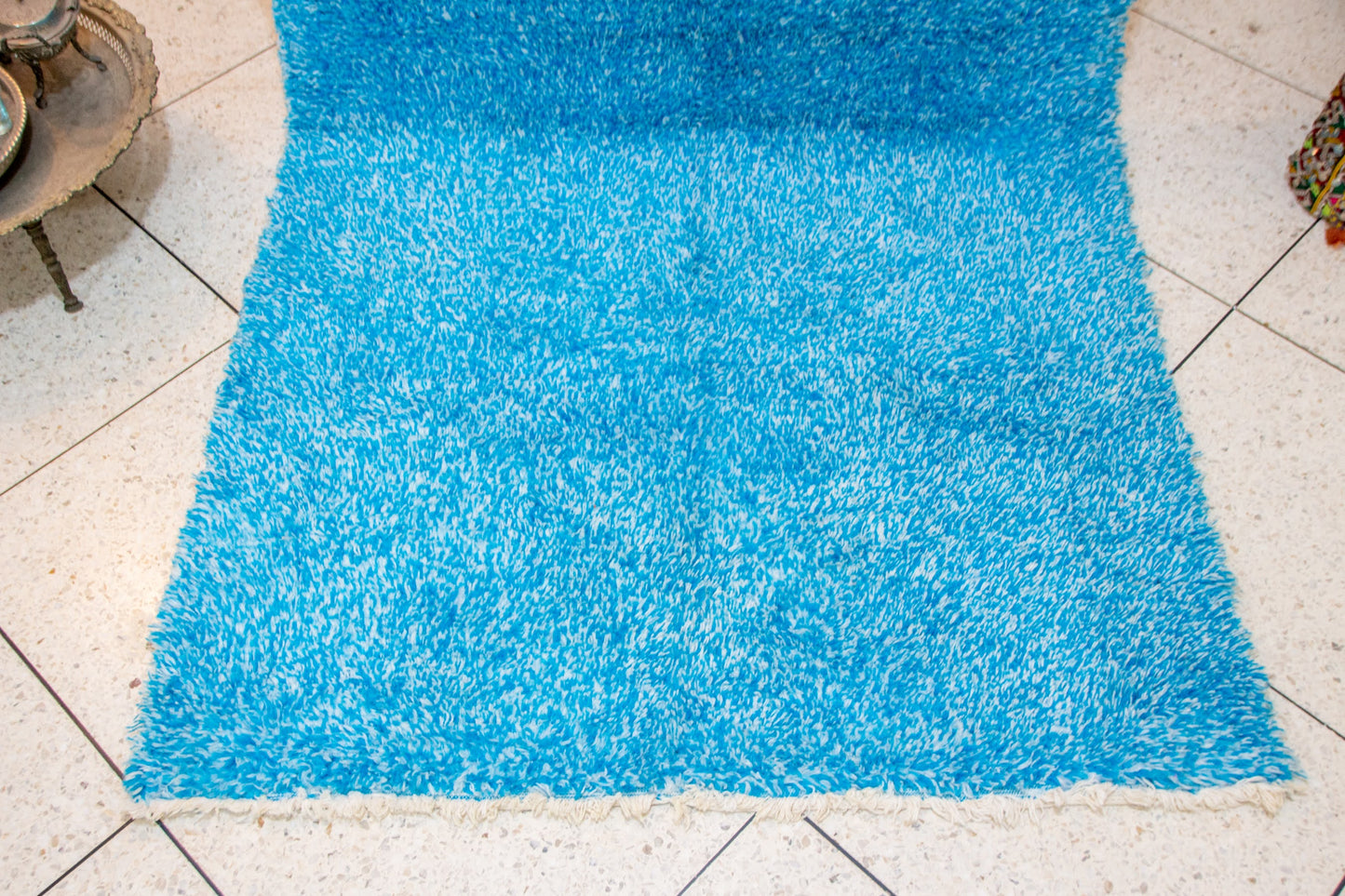 Boujaad Skyfield Shag — Azure Wool Pile with Natural Fringe