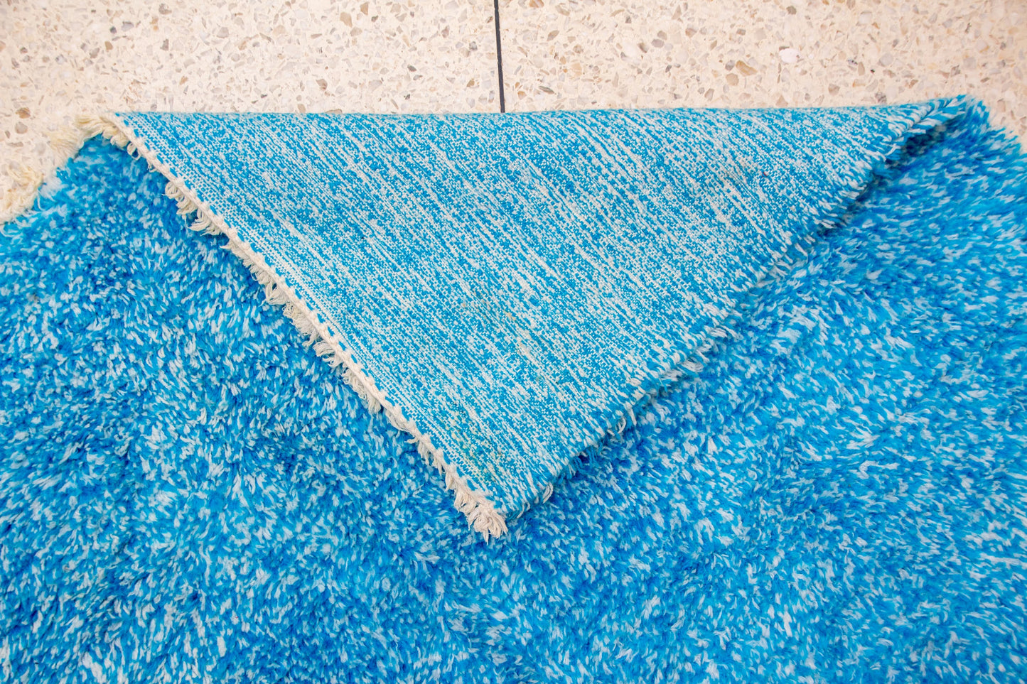 Boujaad Skyfield Shag — Azure Wool Pile with Natural Fringe