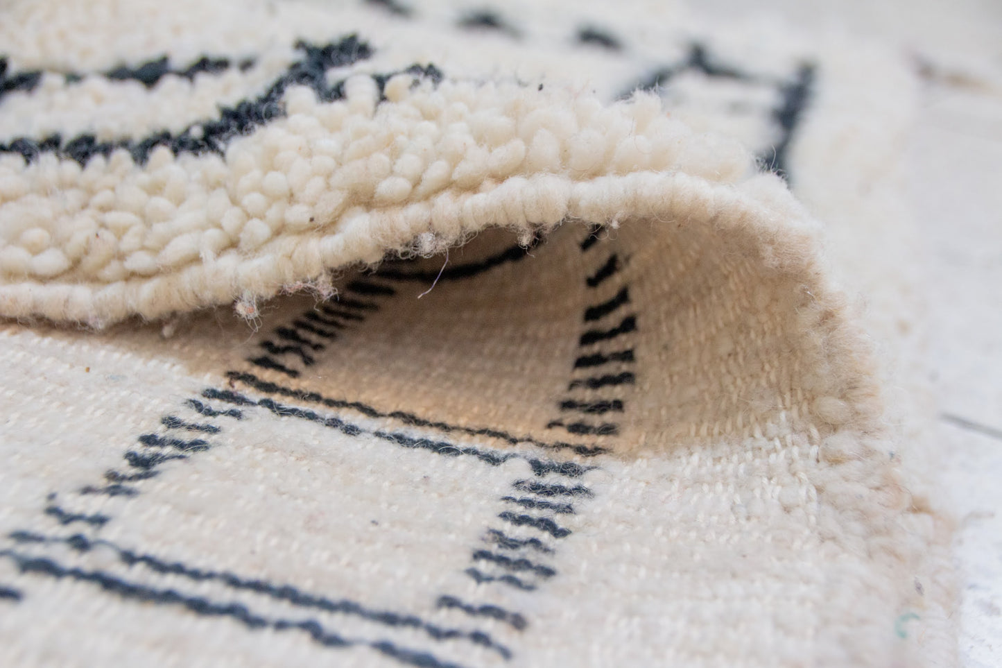 Beni Ourain Checker Pyramid — Ivory Wool with Geometric Border